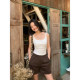 Pusumede white chest pad suspender vest for women with short waist slim fit inner sleeveless knit top
