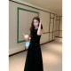 
pusumede black round neck knitted vest dress for women with waist slim design slit bottoming skirt