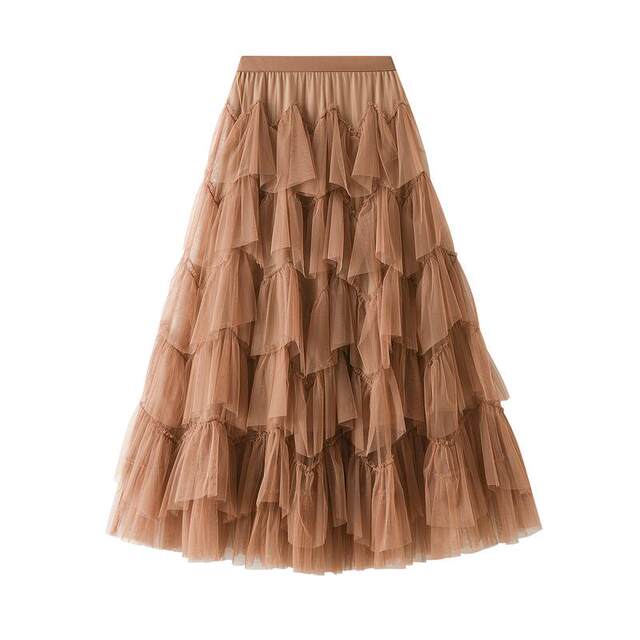 Cake skirt 2025 autumn new mesh long skirt design skirt versatile mesh spliced ​​puffy skirt 1219 custom
