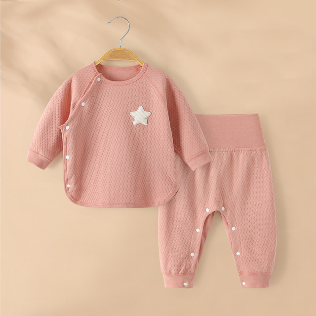 Baby underwear set pure cotton clothes spring and autumn pajamas slanted plackets without boneless men and women baby autumn clothes and autumn pants