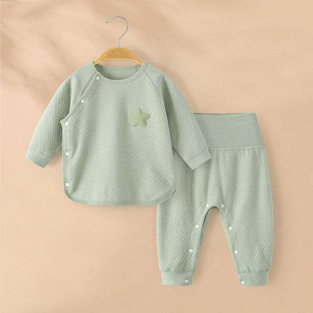 Baby underwear set pure cotton clothes spring and autumn pajamas slanted plackets without boneless men and women baby autumn clothes and autumn pants