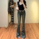 Li Li retro embroidered high-waisted slim and slightly flared jeans for women 2025 summer new stretch slim floor pants