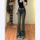 Li Li retro embroidered high-waisted slim and slightly flared jeans for women 2025 summer new stretch slim floor pants