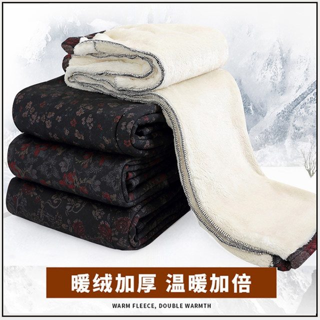 Elderly loose pants for women in spring and autumn mother straight pants grandma in autumn and winter plus velvet thickened old lady elastic high waist