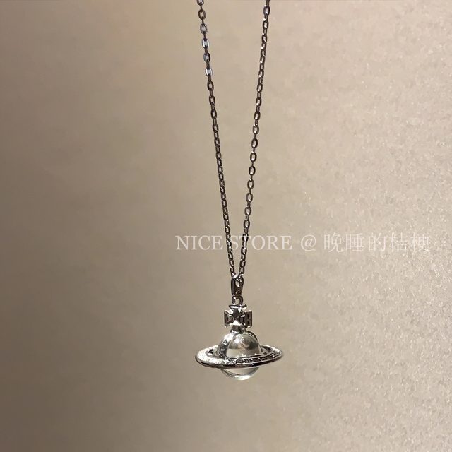 Late Sleeping Platycodon Curvature Flying Saturn Sweet Cool Transparent Ball Sweater Chain Light Luxury High-end Versatile Necklace