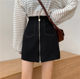 Fat mm design-sensing bright line skirt for women zipper pocket A-line skirt large size high waist slim arm short skirt black