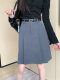 Fat M retro belt mid-length skirt for women in spring small short skirt large size slim and a pleated skirt
