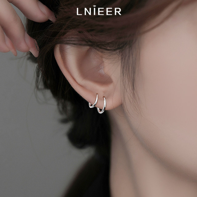 999 sterling silver ear piercing earrings, women's plain hoop earrings, ear bone nails, high-end ear buckles, popular earrings