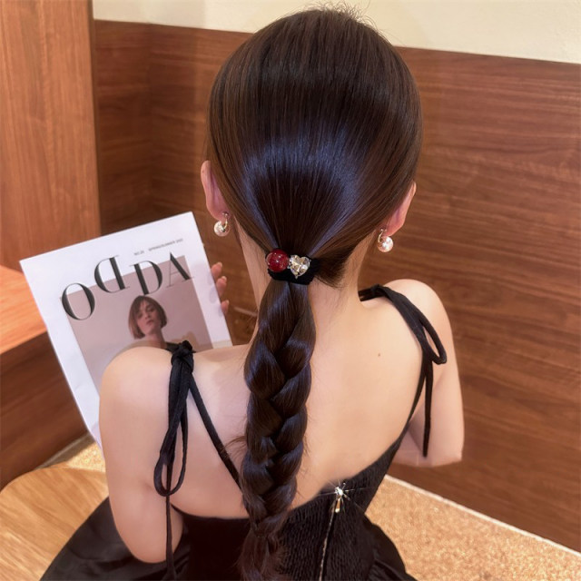 Anchor red pearl sparkling diamond hair band for women 2024 new style rubber band hair rope high-end hair rope hair accessory