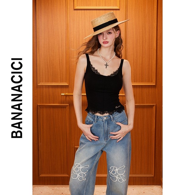 BANANA CICI 2025 spring and summer new versatile removable chest pad cover with secondary breast vest white suspender