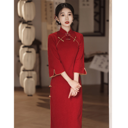 Red Modified New Chinese Bridal Cheongsam Toasts Wedding Banquet Young Custom Wedding Dress Long Sleeves Winter