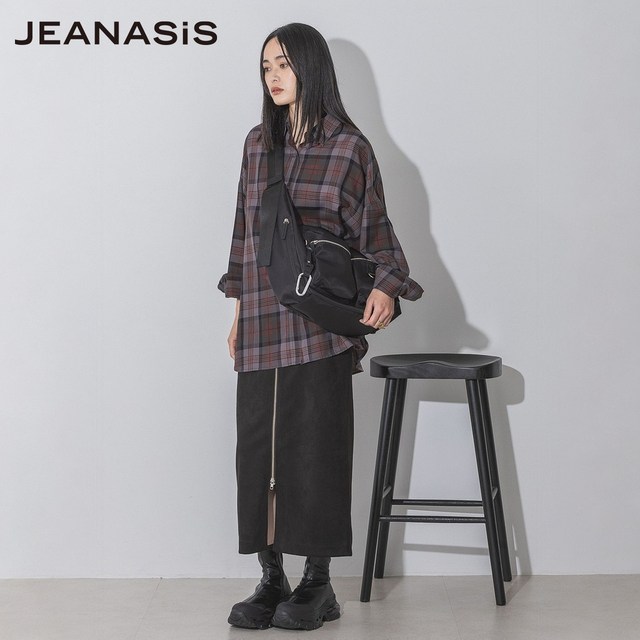 JEANASIS skirt for women in winter new style stylish solid color zipper simple Japanese long skirt 133807
