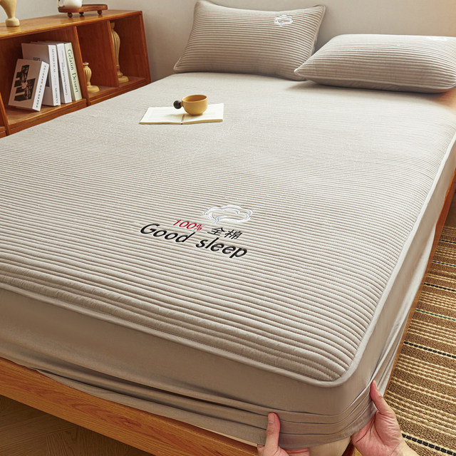 Category Aa maternal and infant grade Xinjiang 100% cotton cotton fitted sheet single piece thickened quilted 100% cotton non-slip bed cover cover for all seasons