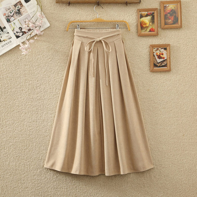 2023 autumn and winter new retro high -waisted A -line skirt light core skirts, laceli pleated skirt long skirt women
