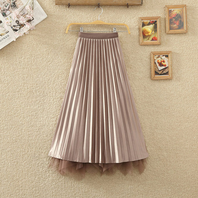 Irregular mesh two-sided skirt for women with high waisted splicing beaded double veil skirt for women in spring and summer