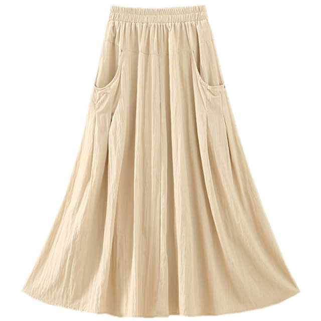 2024 summer new design elastic pocket skirt for women splicing button casual versatile A-line skirt long skirt