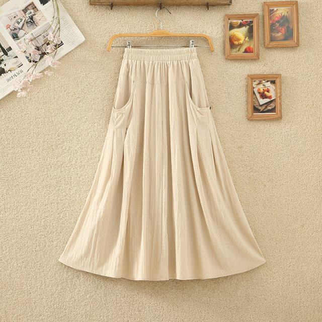 2024 summer new design elastic pocket skirt for women splicing button casual versatile A-line skirt long skirt