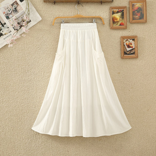 2024 summer new design elastic pocket skirt for women splicing button casual versatile A-line skirt long skirt