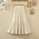 2024 Spring and Autumn New Elastic High Waist All-match Corduroy Pleated Skirt Spliced ​​Velvet Skirt Long Skirt Women's Skirt