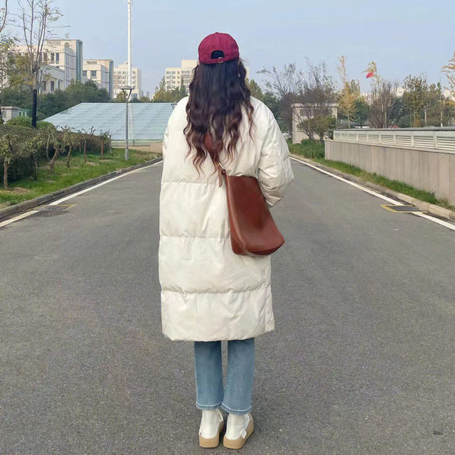 90 white duck down thickened fluffy down jacket for women 2025 winter new stand collar mid-length over-knee warm jacket trendy