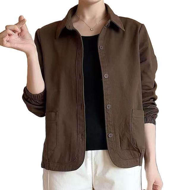 
Haopin Spring New Fashion Casual Solid Color Shirt Jacket Middle-aged Mom Wear Temperament Versatile Slim Lapel Top