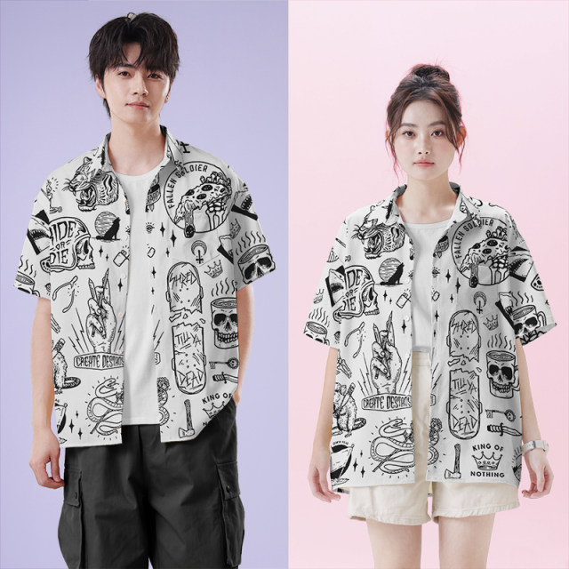 Insect unbounded European and American street skateboard graffiti hand-drawn line drawing skull solid color large size short-sleeved shirt men's and women's clothing