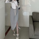 Grey sweat skirt with terry skirt with autumn and winter slit medium-length pear shape high waist sports hip straight skirt