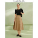 Mandesi cotton solid color skirt 2025 summer new high-waisted literary medium-length spliced ​​A-line skirt for women
