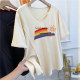 Extra large size 300Jin [Jin equals 0.5 kg] Rainbow printed hem slit v-neck loose short-sleeved T-shirt for women in summer fat MM large version top