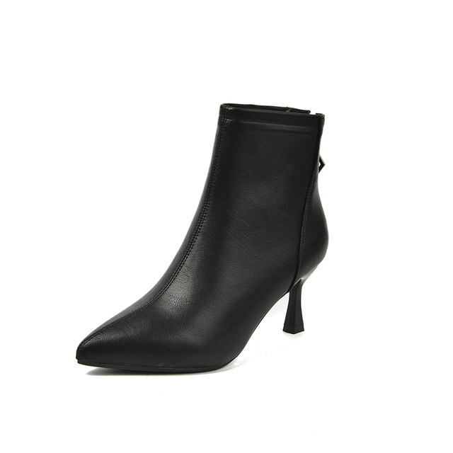 Soft Leather Short Boots Women's Slim Boots 2025 Autumn and Winter New Korean Style Pointed Toe Plus Velvet High Heels Thin Heels Versatile Martin Boots