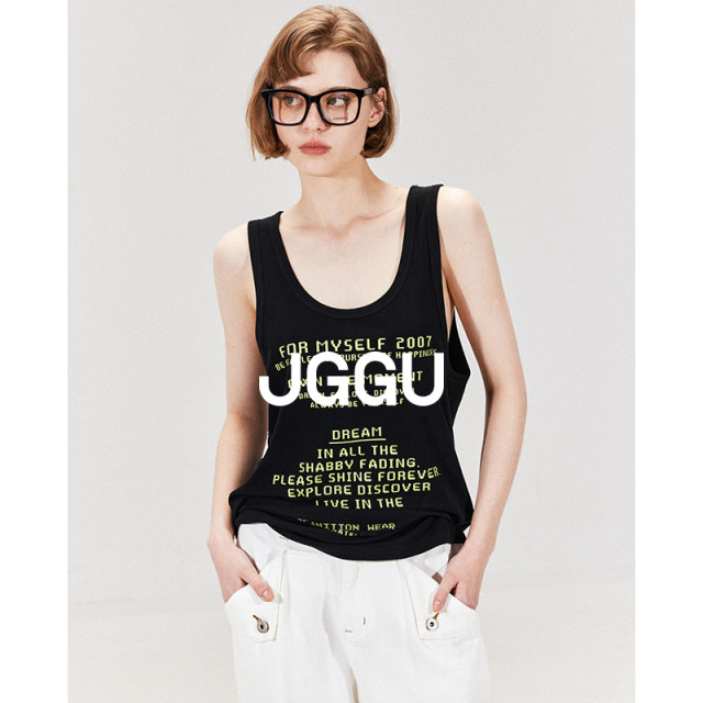 Jinggu Black Label JGGU Unrestrained Mode Loose Version Fashionable Layered Lazy Print Women's Summer Sleeveless Inner Vest