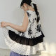 Wide color v-neck ink printing spliced ​​earrings polka dot suspender vest women's 25 summer new sleeveless top long