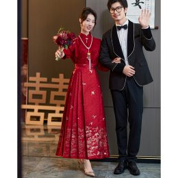 New Chinese toast dress horse dress 2023 new bride dress wedding dress wedding dress autumn and winter wedding red wedding dress