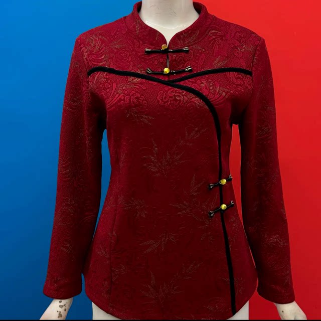 Retro mother outfit autumn and winter plus velvet new Chinese style cheongsam collar top slim and large-size temperament Tang suit base shirt