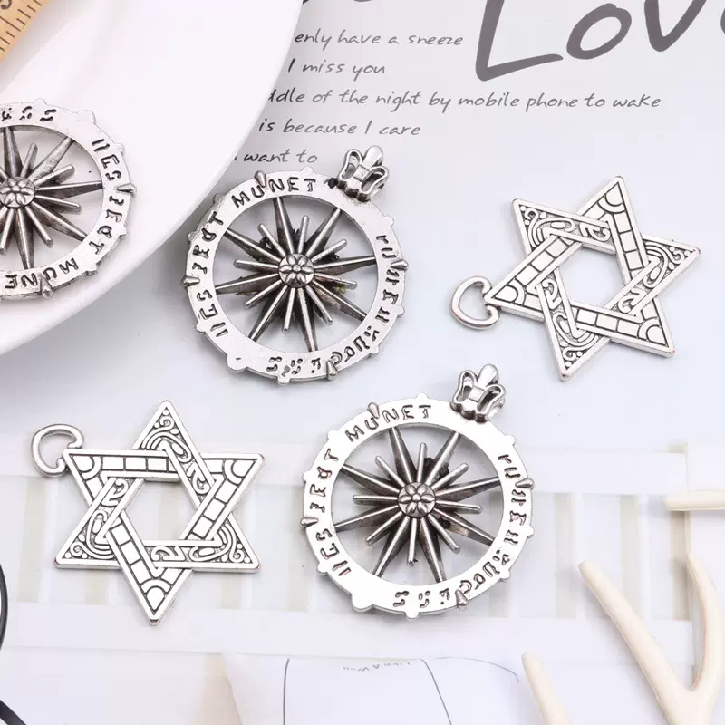 Diy饰品配件耳饰耳环复古魔法阵五芒星六芒星挂件五角星