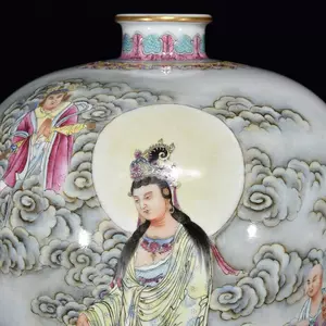 中国古美術 民国時期 粉彩如意觀音立像 陶器置物 曾龍升造款 置物 供養 ...