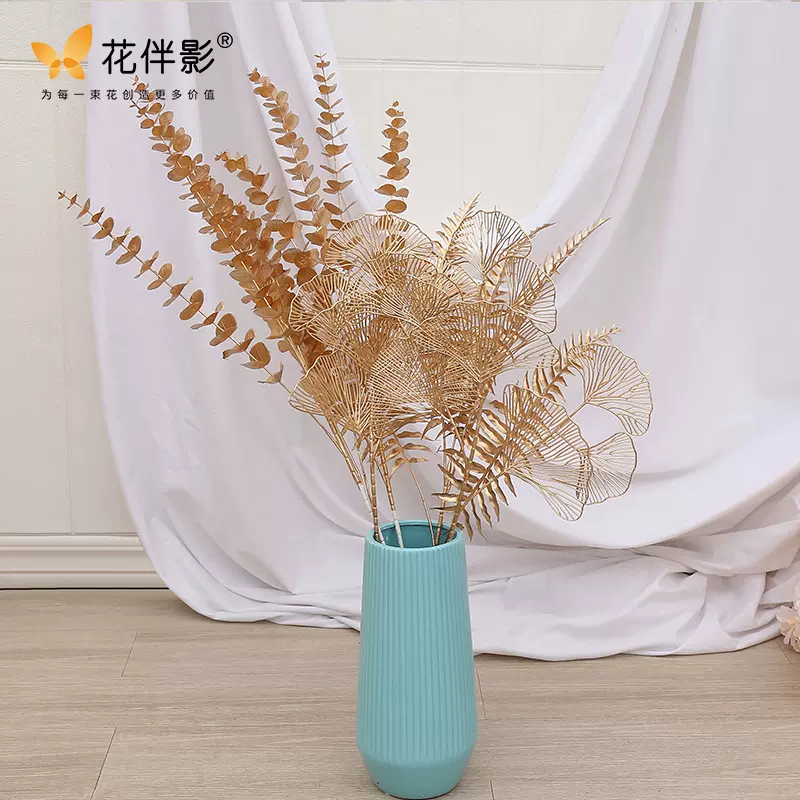 仿真尤加利叶金叶子新年福桶配花银杏叶金色仿真金