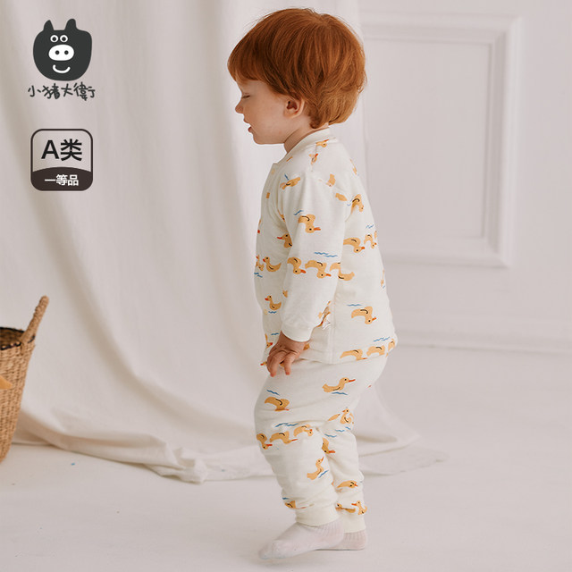 Little pig David children's warm cover cotton high waist belly protection suit autumn and winter men and women's baby underwear tops and pants