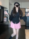 Wen Wan same black flared sleeves back strap shirt with women's design niche slim fit versatile top trendy