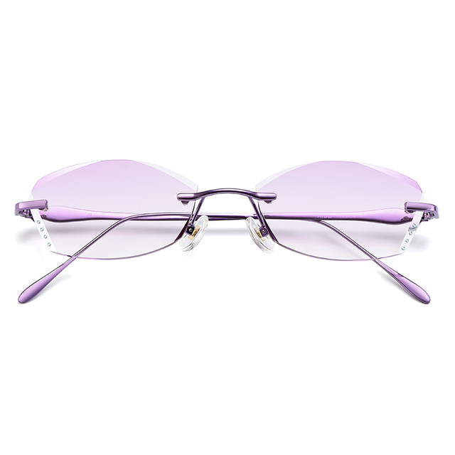 With pure titanium rimless myopia glasses frame for women, ultra-light, color changing, anti-blue light, anti-radiation, finished product with degree