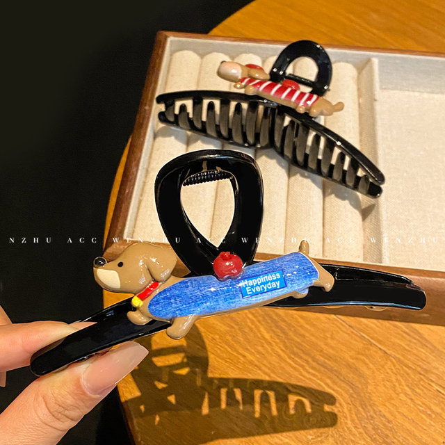 Cartoon cute apple puppy grabber female 2025 new high-end hairpin back head shark clip hairpin