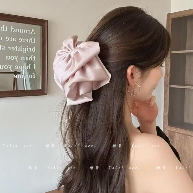 Black satin bow headband hair clip for women 2025 new high-end half-tied hair clip ponytail clip on the back of the head