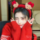 Cute red headband for women 2025 new bear face wash headband lamb hair makeup mask hair clip