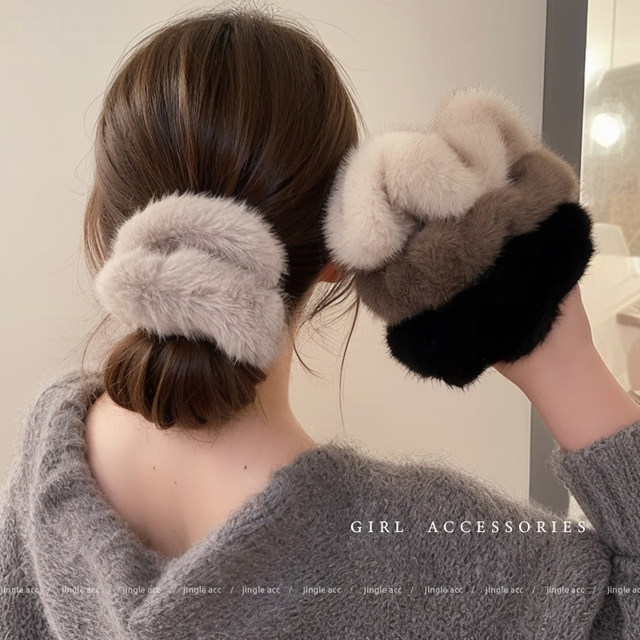 Furry large intestine hair band for women 2025 new high-end furry hair rope ball head plush hair rope headwear autumn and winter