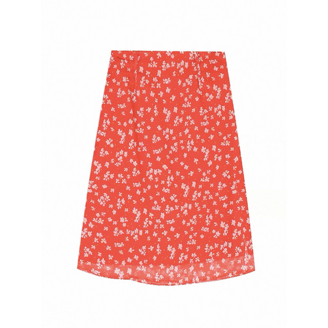 Korean sweet girl design floral red high-waisted skirt spring and summer new temperament versatile fishtail A-line skirt for women