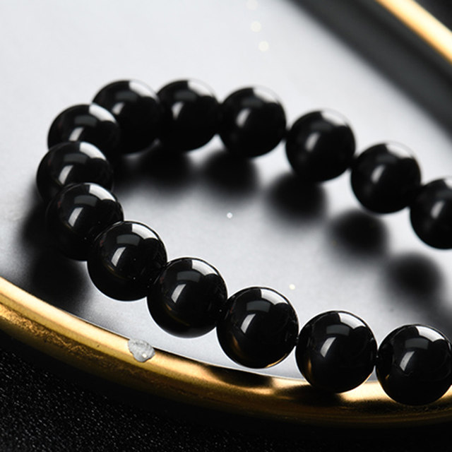 7A natural black gold obsidian loose beads semi-finished DIY jewelry bracelet with Pixiu bead accessory bag