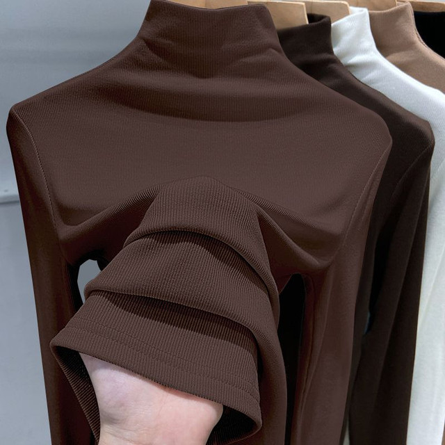 Half turtleneck German velvet bottoming shirt for women, autumn and winter inner wear, 2025 new velvet warm women's mother's top, fashionable top