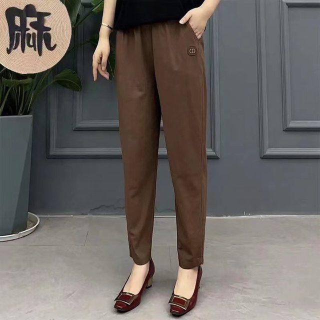 Mom wear pure cotton elastic waist nine-point casual pants for women in summer loose 2025 new slim and versatile Harem pants