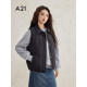 A21 women's black sleeveless cotton jacket 2024 Winter new simple vest dark buckle down cotton polo collar cotton clothes