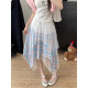 Sweet style irregular lace spliced ​​plaid skirt for women 2025 summer high waist slim A-line skirt